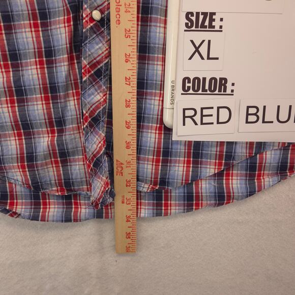 Rock & Roll Cowboy Short Sleeve Button Up T-Shirt Adult Mens Size XL Red Blue - Picture 6 of 9